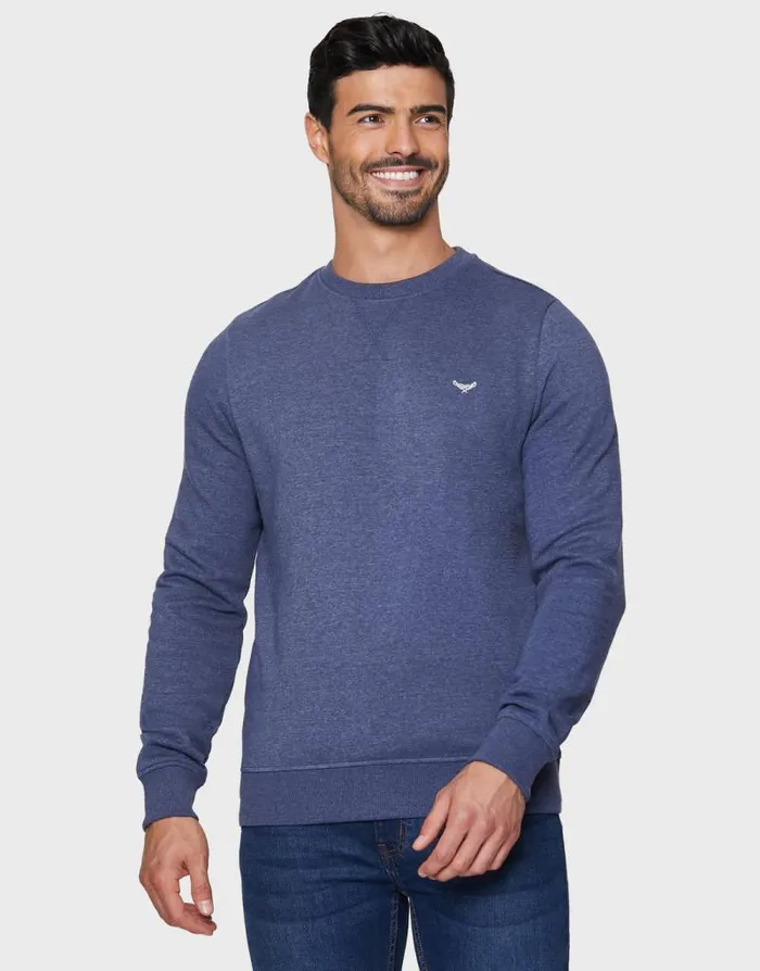 Men Denim Blue Crew Neck Sweatshirt Threadbare Jumpers