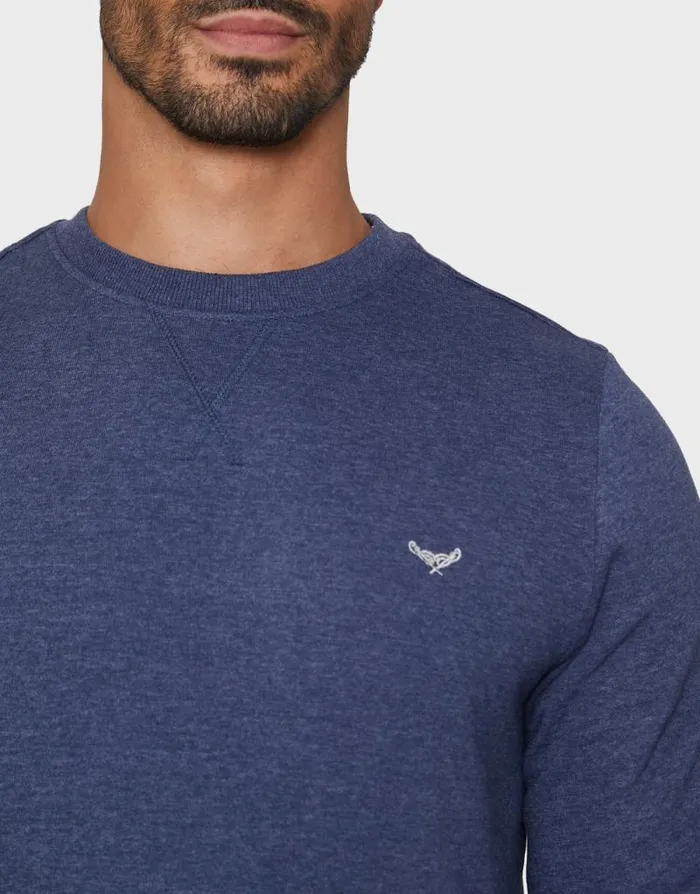 Men Denim Blue Crew Neck Sweatshirt Threadbare Jumpers