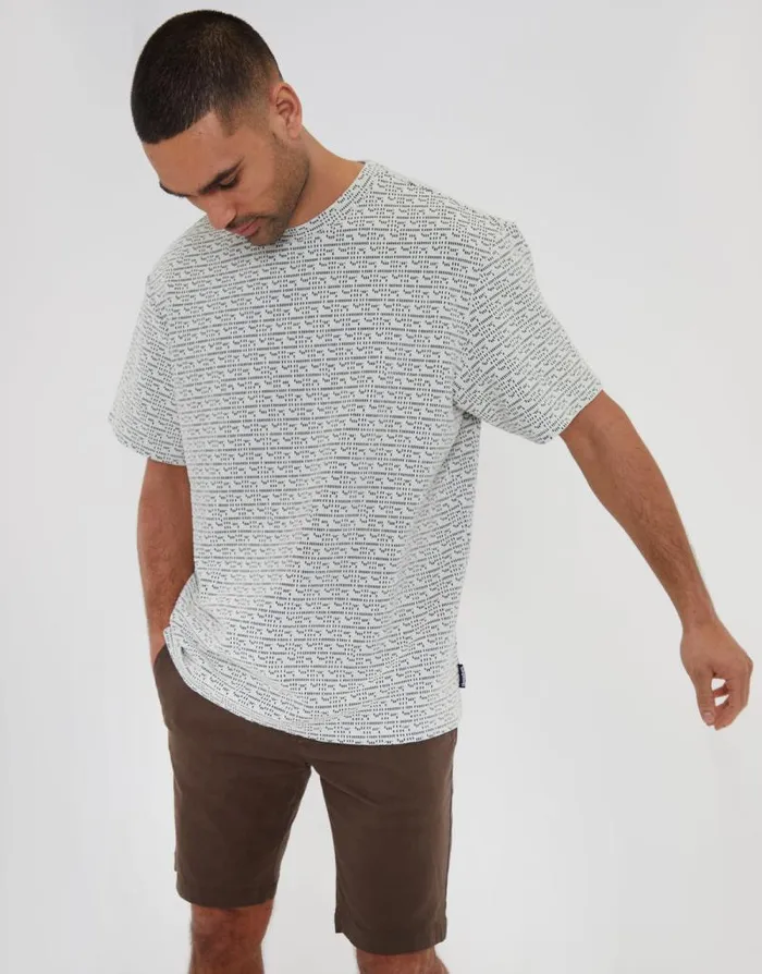 Men Ecru Patterned Relaxed Fit Short Sleeve TShirt Threadbare TShirts