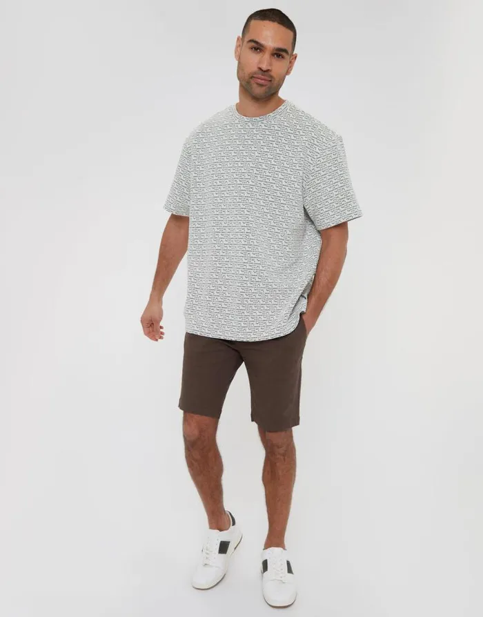 Men Ecru Patterned Relaxed Fit Short Sleeve TShirt Threadbare TShirts Men Ecru Patterned Relaxed Fit Short Sleeve TShirt Threadbare TShirts