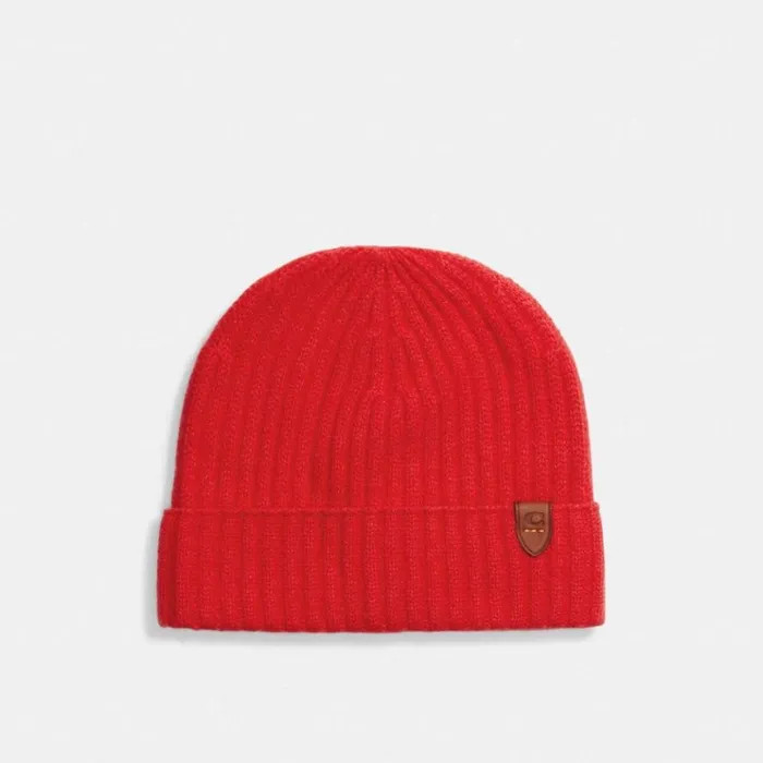 Men Hats Scarves and Gloves Coach Cashmere Beanie Sport Red