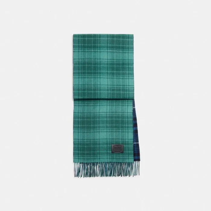 Men Hats Scarves and Gloves Coach Double Plaid Print Muffler Dark Fernbright Jade Men Hats Scarves and Gloves Coach Double Plaid Print Muffler Dark Fernbright Jade