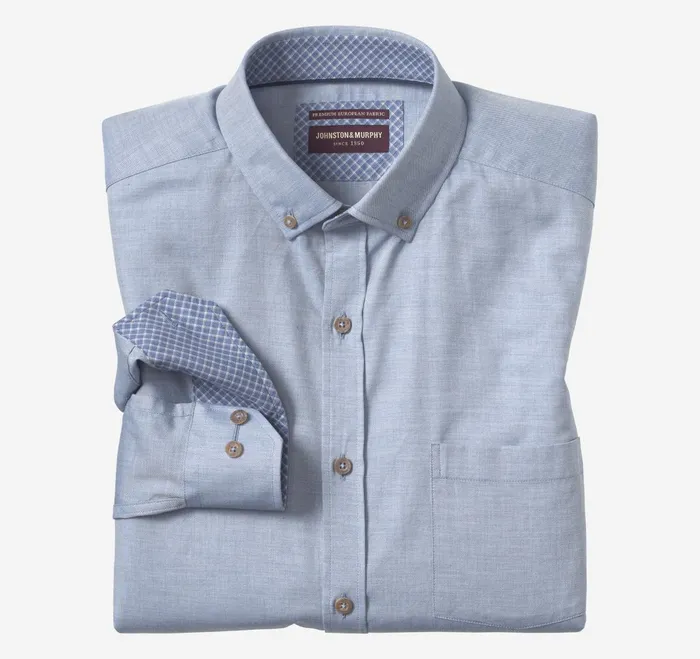 Men Heathered Shirt Blue Melange Twill JohnstonandMurphy Shirts
