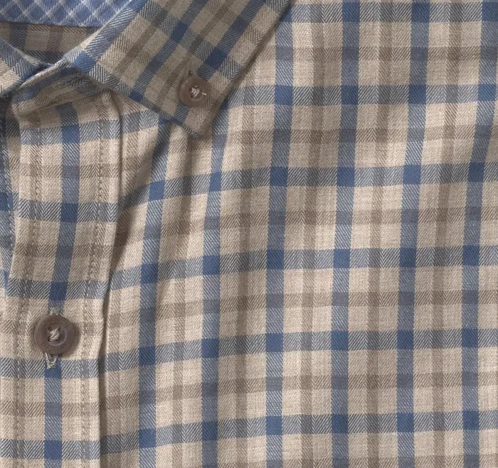 Men Heathered Shirt Brown Melange Twotone Grid JohnstonandMurphy Shirts