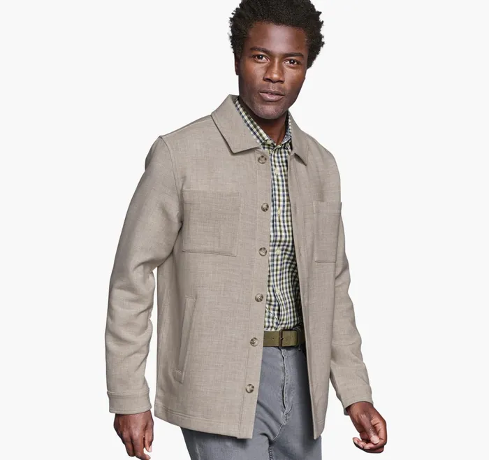 Men Heathered Shirt Jacket Tan JohnstonandMurphy Coats Jackets and Vests