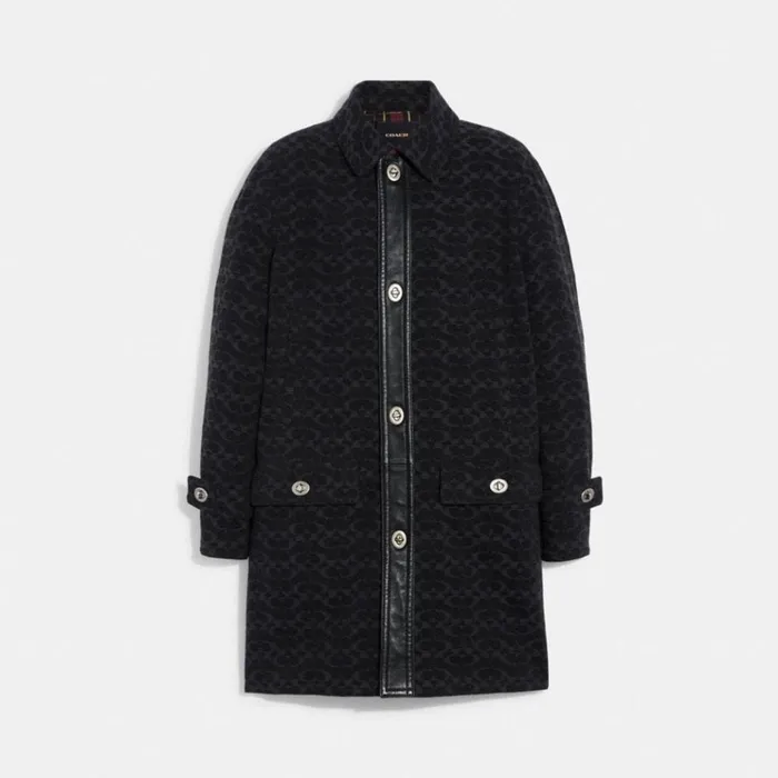 Men Jackets and Outerwear Coach Denim Mac Coat Black Signature Denim
