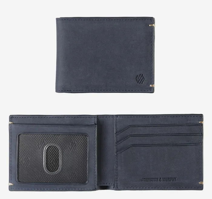 Men Jackson Billfold Wallet Navy Oiled JohnstonandMurphy Wallets