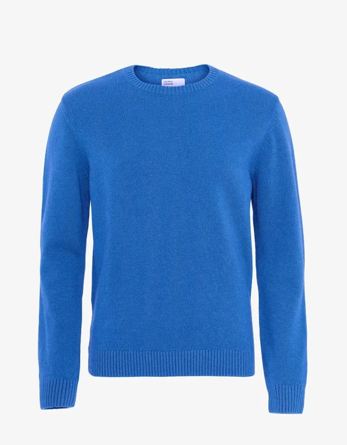 Men Knit Sweaters Colorful Standard Classic Merino Wool Crew Pacific Blue