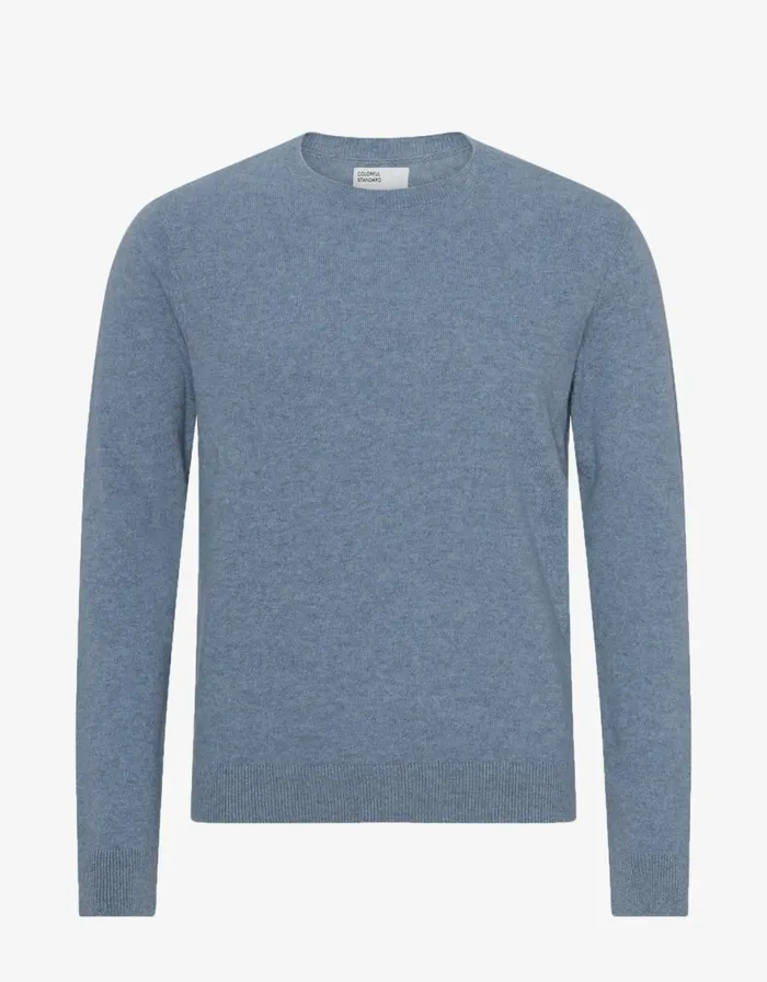 Men Knit Sweaters Colorful Standard Light Merino Wool Crew Stone Blue
