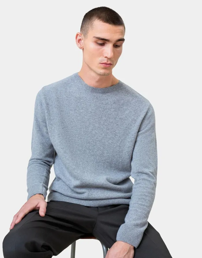 Men Knit Sweaters Colorful Standard Light Merino Wool Crew Stone Blue