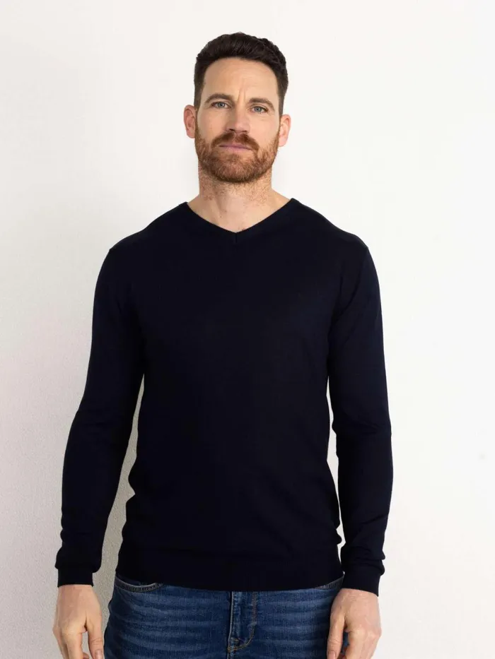 Men Knits and Sweats Petrol Industries Essential VNeck Knit Midnight Navy