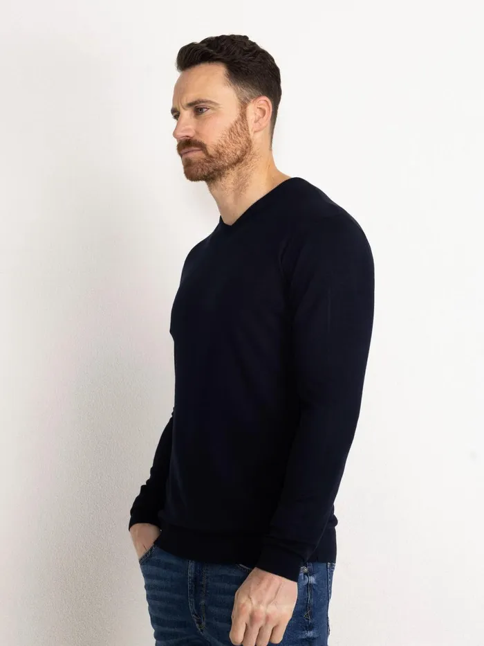 Men Knits and Sweats Petrol Industries Essential VNeck Knit Midnight Navy