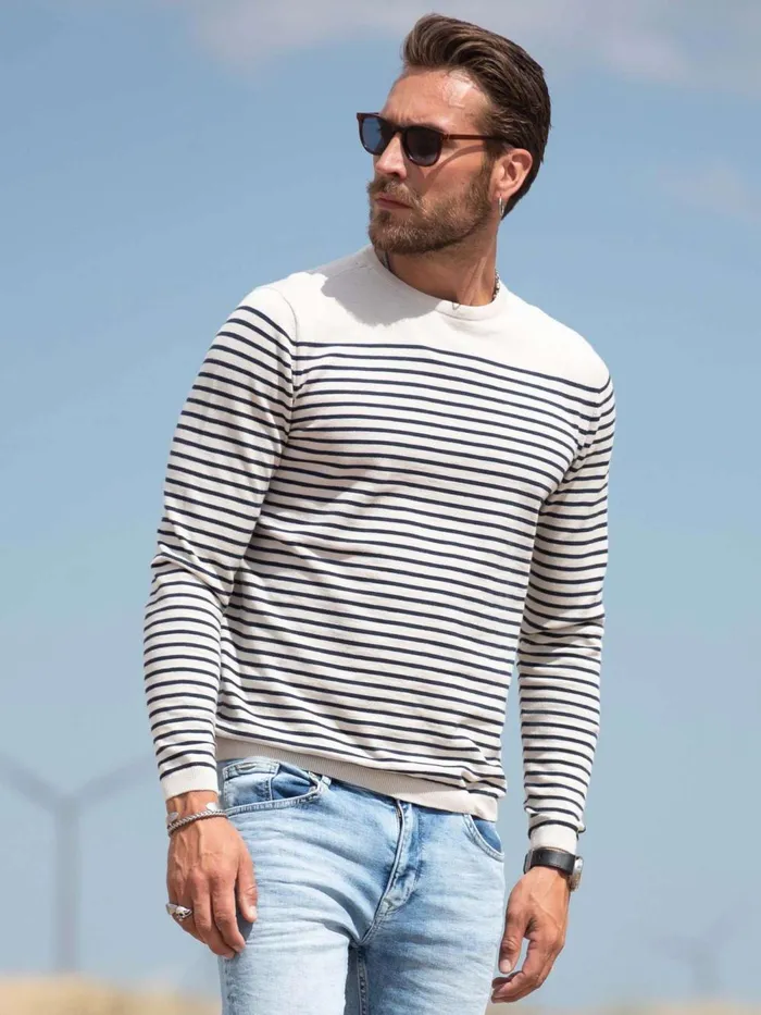 Men Knits and Sweats Petrol Industries Striped Pullover Antique White Melee
