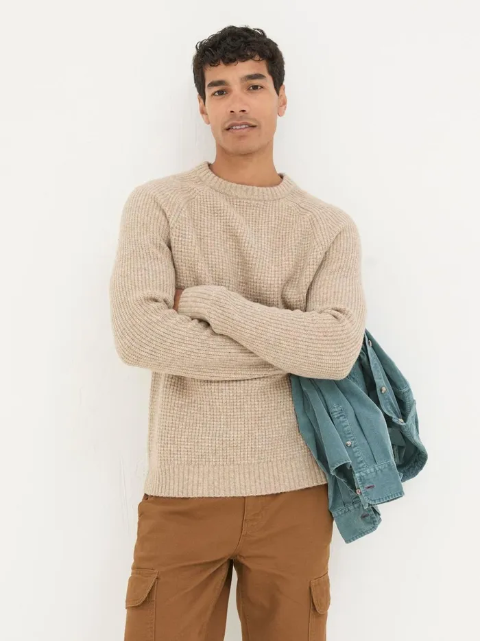 Men Knitwear Fat Face Calder Natural Crew Neck Jumper