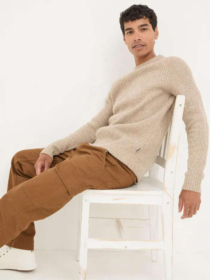 Men Knitwear Fat Face Calder Natural Crew Neck Jumper