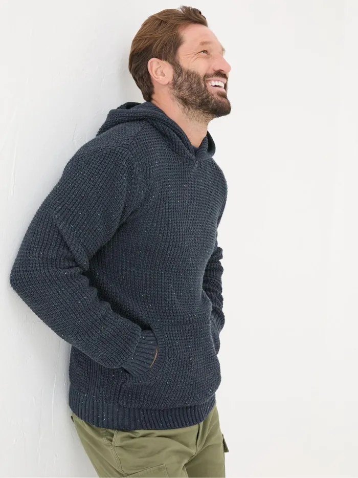 Men Knitwear Fat Face Navy Waffle Knitted Hoodie