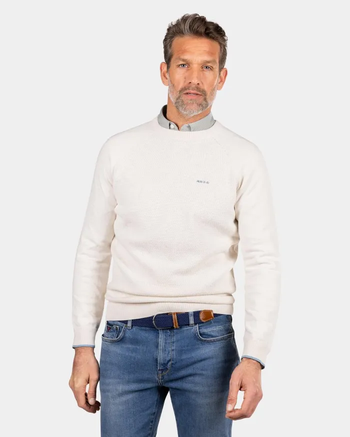 Men Knitwear NZA New Zealand Auckland White Crew Neck Pullover 8211 Oat Sand