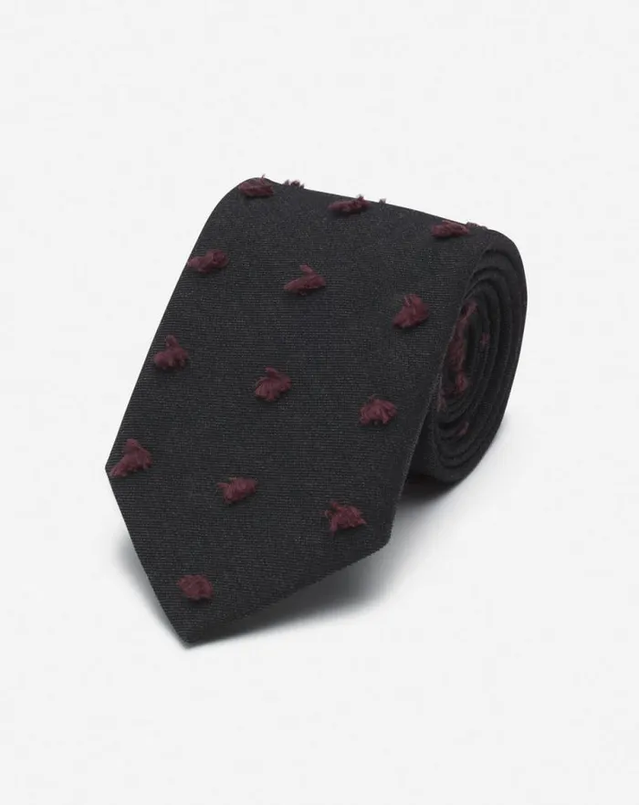 Men Lanvin Scarves Lanvin Woven Wool Tie With Maxi Polka Dots Greyburgundy
