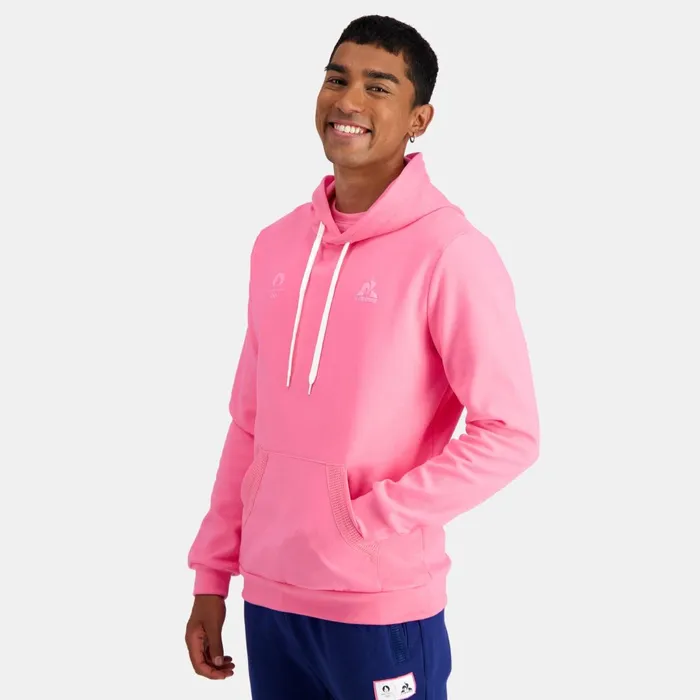 Men Le Coq Sportif Sweatshirts Paris 2024 Hoodie Pink Carnation