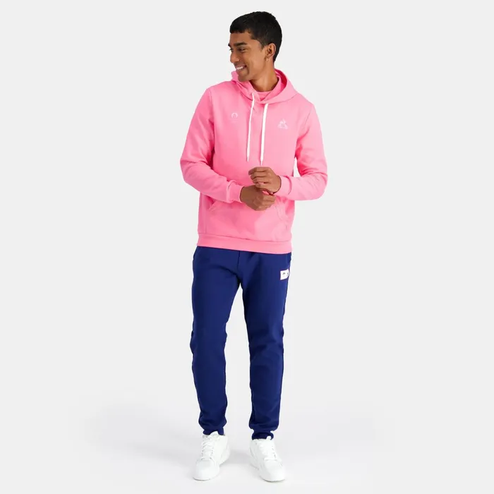 Men Le Coq Sportif Sweatshirts Paris 2024 Hoodie Pink Carnation
