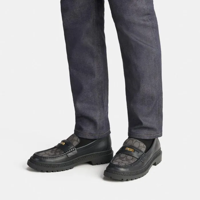Men Loafers and Drivers Coach Loafer With Signature Jacquard And Signature Coin Black Men Loafers and Drivers Coach Loafer With Signature Jacquard And Signature Coin Black