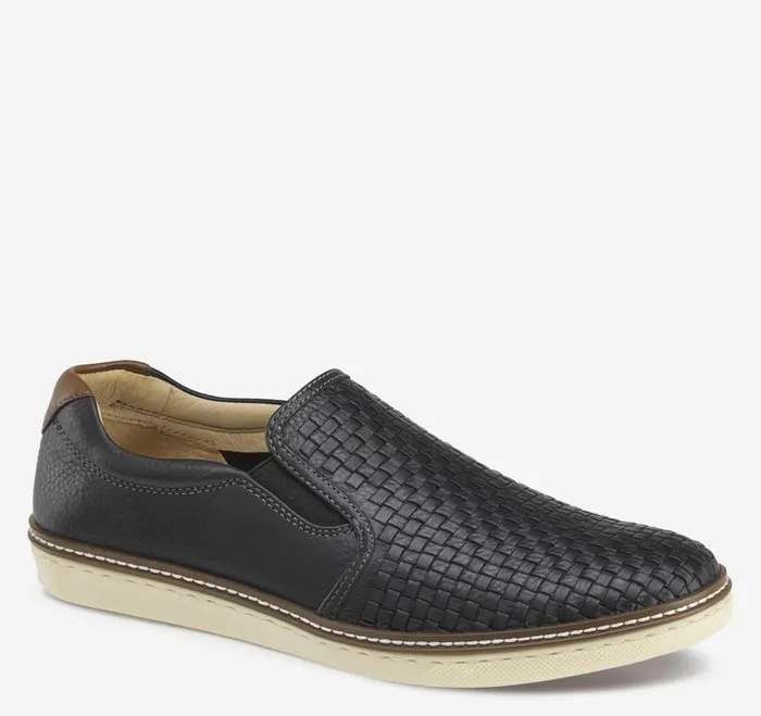 Men Mcguffey Woven SlipOn Black Full Grain Leather JohnstonandMurphy SlipOns and Loafers