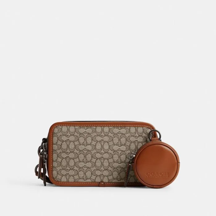 Men Messenger and Crossbody Coach Charter Slim Crossbody In Micro Signature Jacquard Cocoaburnished Amber Men Messenger and Crossbody Coach Charter Slim Crossbody In Micro Signature Jacquard Cocoaburnished Amber