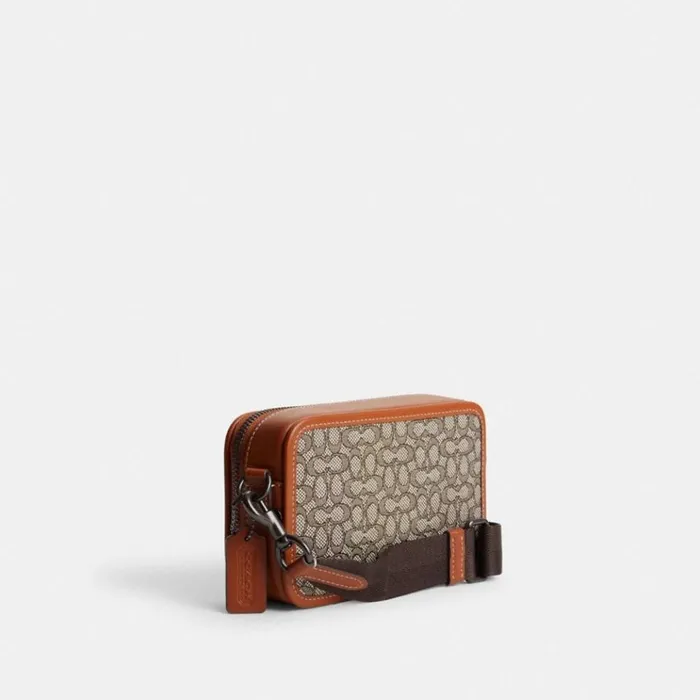 Men Messenger and Crossbody Coach Charter Slim Crossbody In Micro Signature Jacquard Cocoaburnished Amber