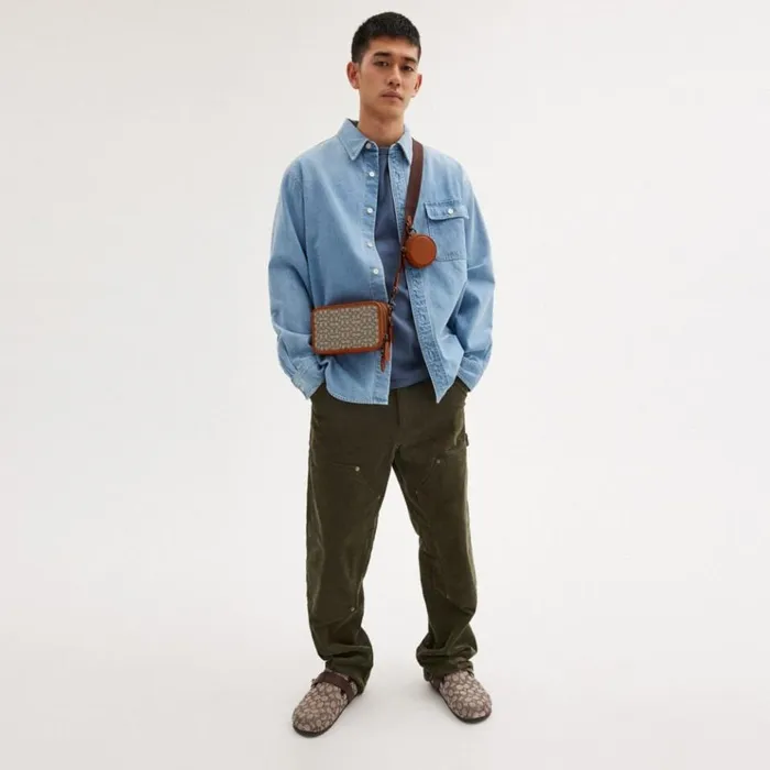 Men Messenger and Crossbody Coach Charter Slim Crossbody In Micro Signature Jacquard Cocoaburnished Amber