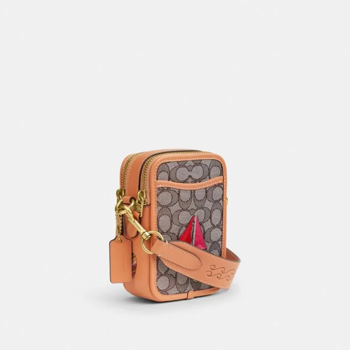 Men Messenger and Crossbody Coach Coach X Observed By Us Rogue Crossbody 12 In Signature Jacquard Oakfaded Orange