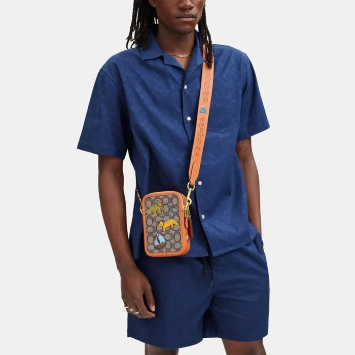 Men Messenger and Crossbody Coach Coach X Observed By Us Rogue Crossbody 12 In Signature Jacquard Oakfaded Orange