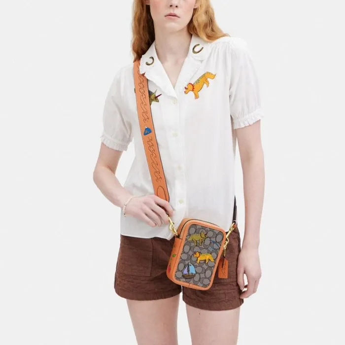 Men Messenger and Crossbody Coach Coach X Observed By Us Rogue Crossbody 12 In Signature Jacquard Oakfaded Orange