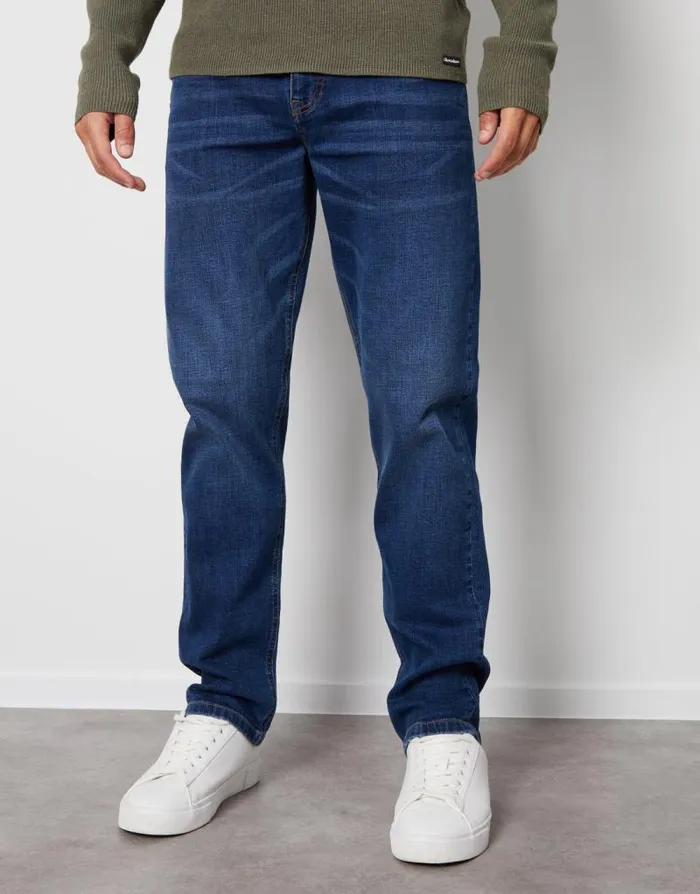 Men Mid Wash Straight Leg Jeans Threadbare Straight Leg