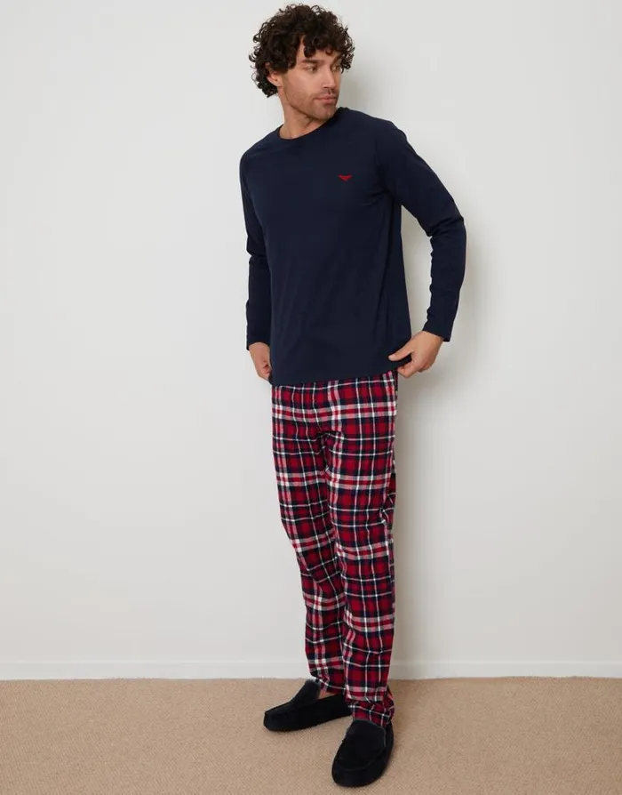 Men Navy and Red Pyjama Sweatshirt and Bottoms 2Piece Set Threadbare Pyjamas