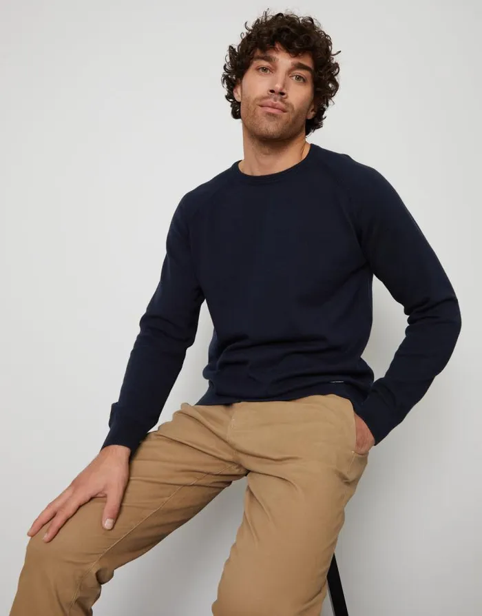 Men Navy Crew Neck Knitted Jumper Threadbare Jumpers