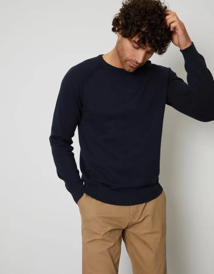 Men Navy Crew Neck Knitted Jumper Threadbare Jumpers