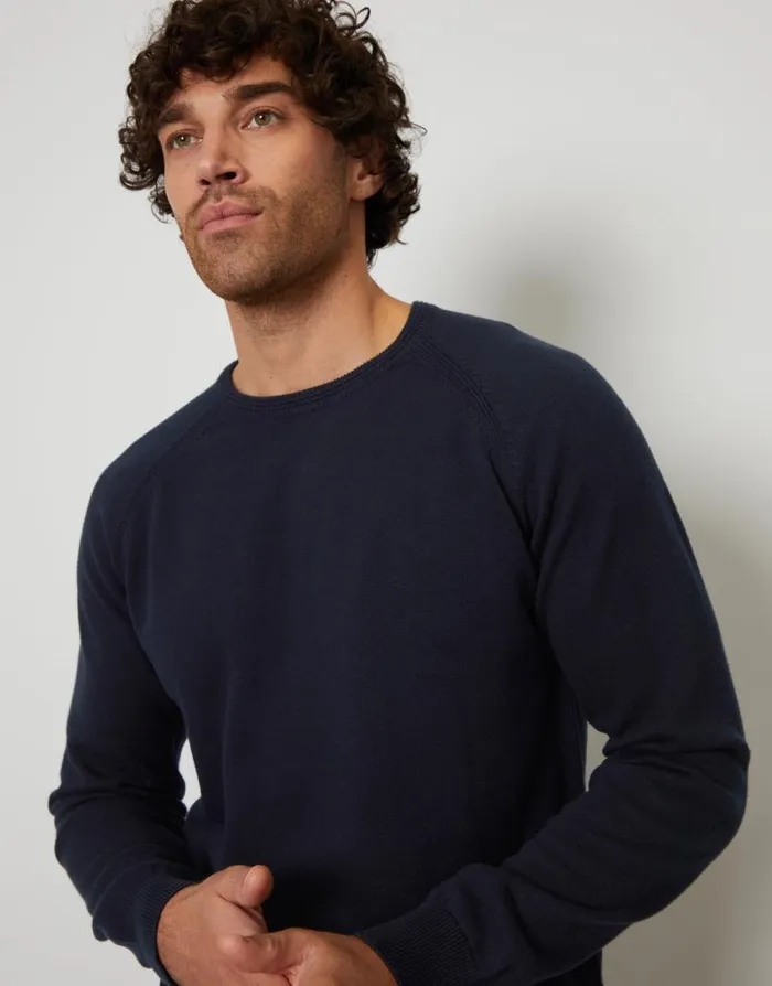 Men Navy Crew Neck Knitted Jumper Threadbare Jumpers