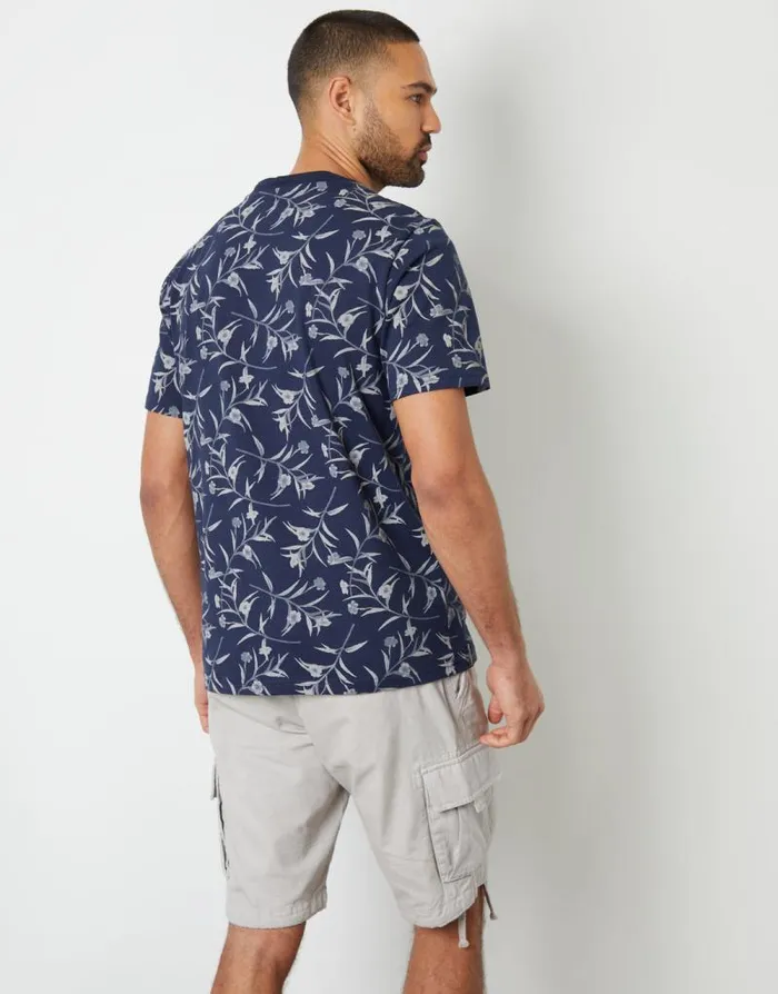 Men Navy Floral Print Crew Neck TShirt Threadbare TShirts Men Navy Floral Print Crew Neck TShirt Threadbare TShirts