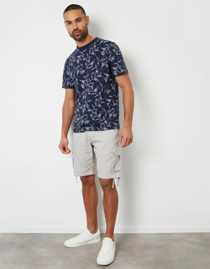 Men Navy Floral Print Crew Neck TShirt Threadbare TShirts Men Navy Floral Print Crew Neck TShirt Threadbare TShirts