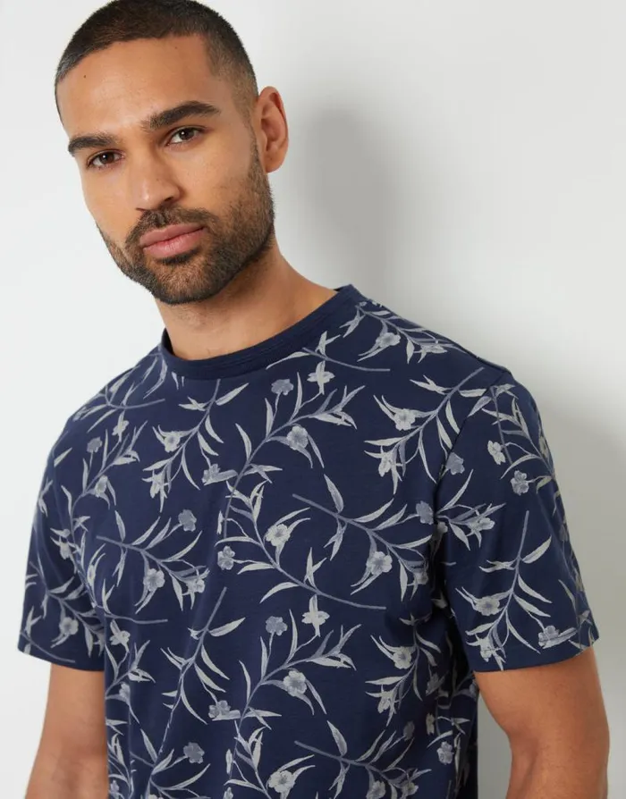 Men Navy Floral Print Crew Neck TShirt Threadbare TShirts Men Navy Floral Print Crew Neck TShirt Threadbare TShirts