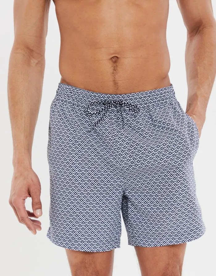Men Navy Geometric Print Swim Shorts Threadbare Swim Shorts Men Navy Geometric Print Swim Shorts Threadbare Swim Shorts
