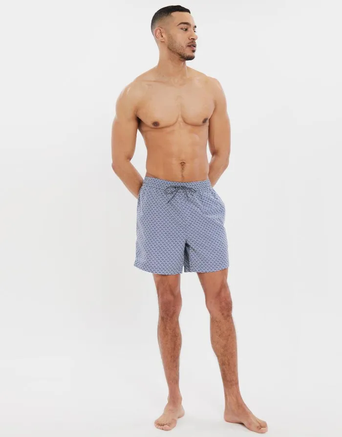 Men Navy Geometric Print Swim Shorts Threadbare Swim Shorts Men Navy Geometric Print Swim Shorts Threadbare Swim Shorts