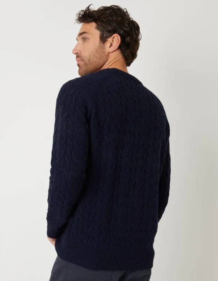 Men Navy Raglan Sleeve Cable Knit Crew Neck Jumper Threadbare Jumpers Men Navy Raglan Sleeve Cable Knit Crew Neck Jumper Threadbare Jumpers