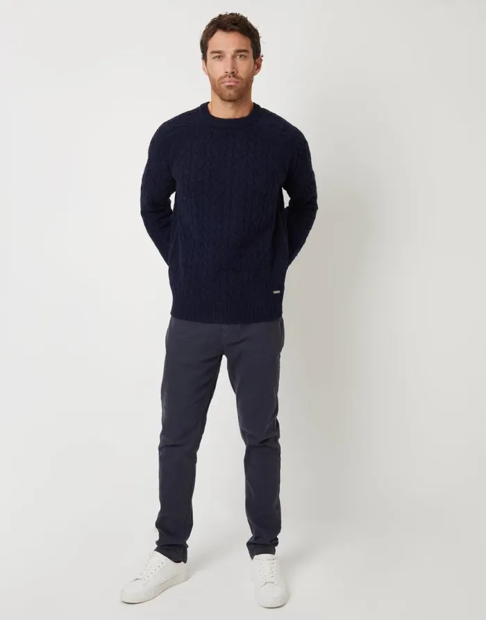Men Navy Raglan Sleeve Cable Knit Crew Neck Jumper Threadbare Jumpers Men Navy Raglan Sleeve Cable Knit Crew Neck Jumper Threadbare Jumpers