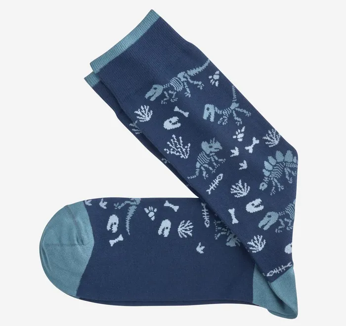 Men Novelty Socks Navy Dinosaur Fossils JohnstonandMurphy Socks