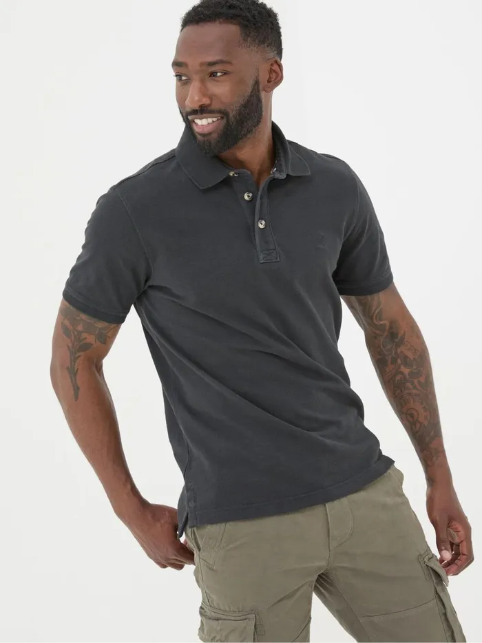 Men Polo Shirts Fat Face Black Pique Polo Shirt