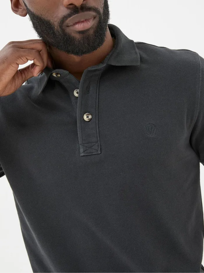 Men Polo Shirts Fat Face Black Pique Polo Shirt