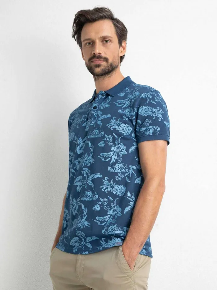 Men Polo Shirts Petrol Industries Botanical Polo Shirt Petrol Blue