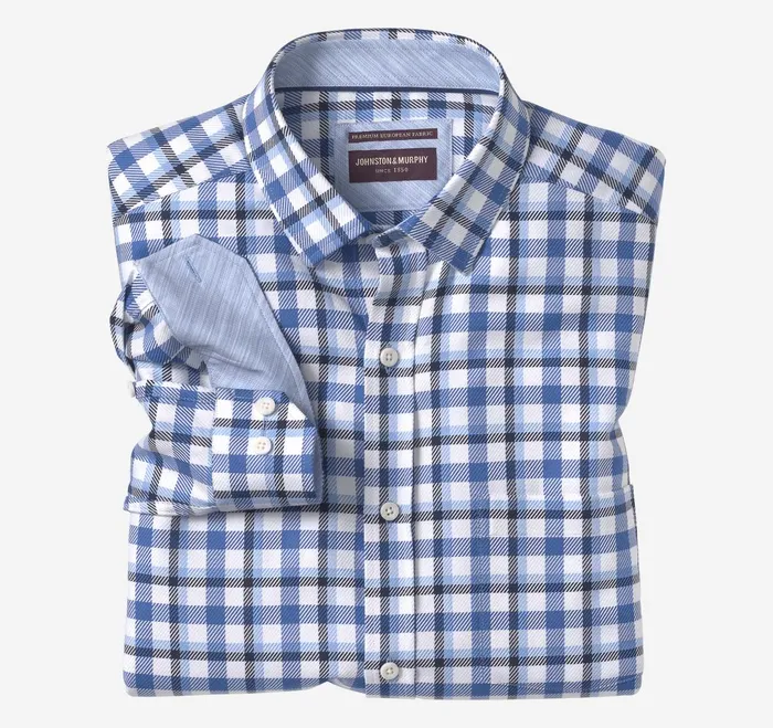 Men Premium Cotton Shirts Blue Twill Check JohnstonandMurphy Shirts