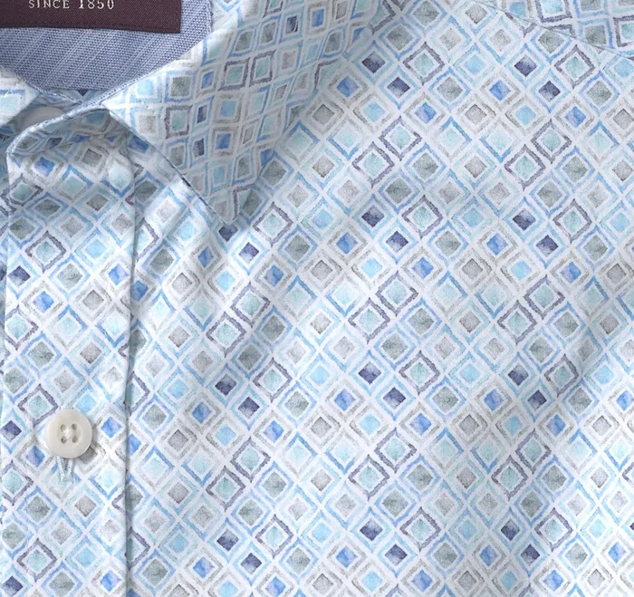 Men Printed Cotton Shirt Aqua Watercolor Diamond JohnstonandMurphy Shirts Men Printed Cotton Shirt Aqua Watercolor Diamond JohnstonandMurphy Shirts